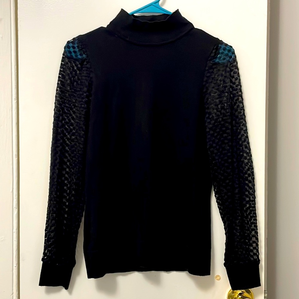 KATHERINE MALANDRINO Womens Black Sweater with Shear Sleeves, Size S